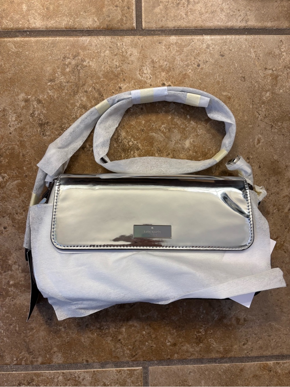 NWT Kate Spade ♠️ Silver Metallic Shoulder Bag with Attachable Strap